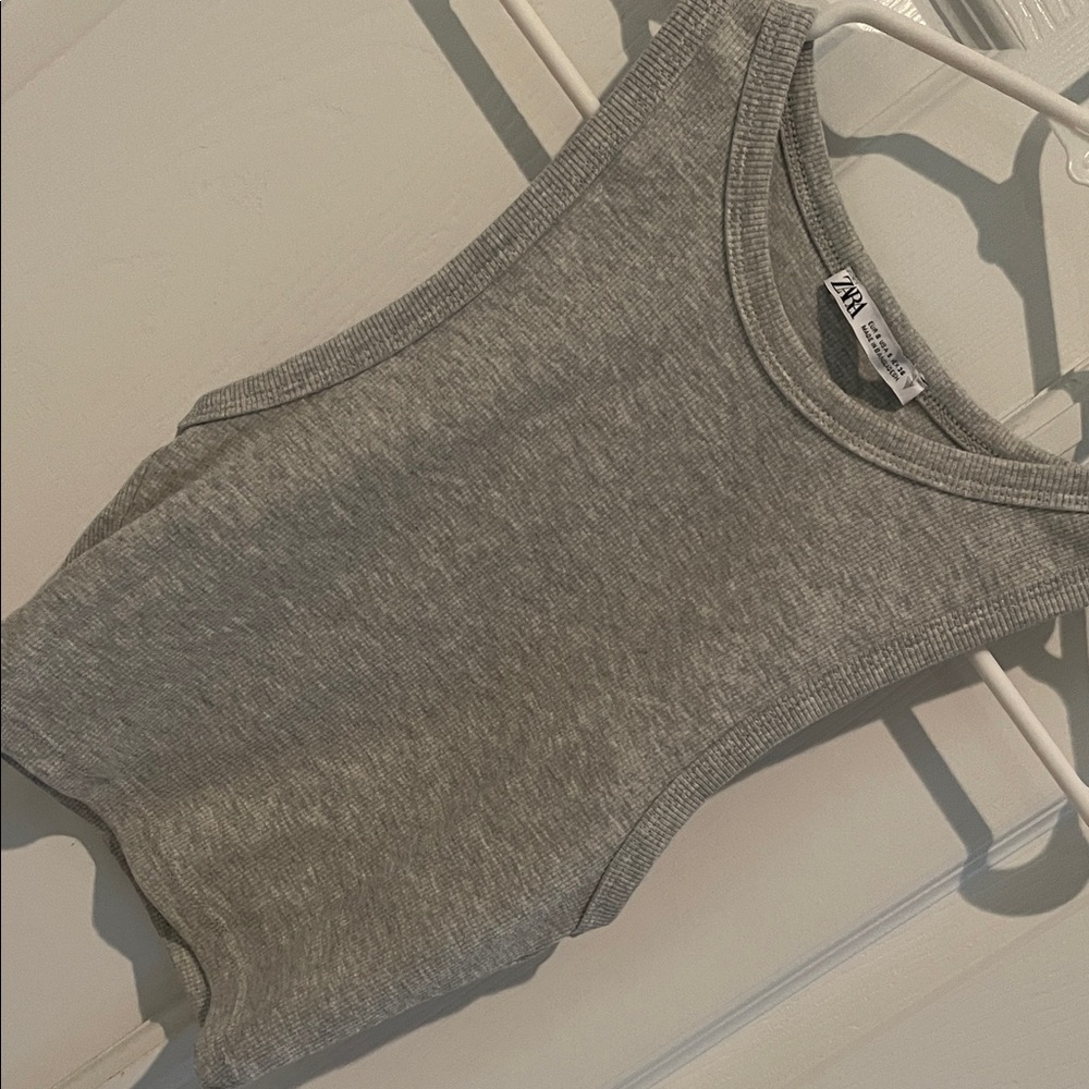 Zara Grey Ribbed Scoop Neck Crop Tank